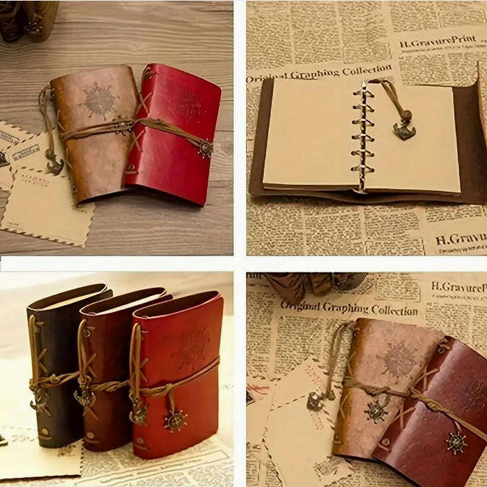 Vintage Compass Embossed Journal with Wrap Closure - Brown