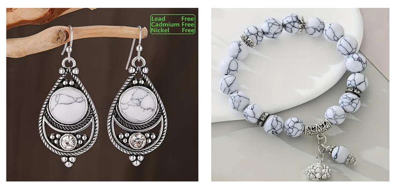 Vintage Style Water Drop Earrings and Bracelet Set - White Turquoise