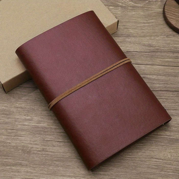 Vintage Leaf Embossed Journal with Wrap Closure - Brown