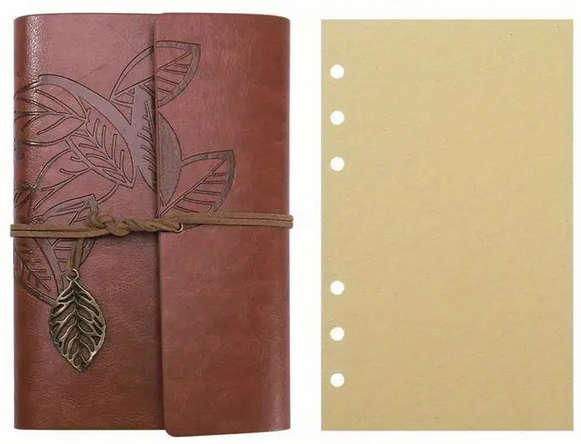 Vintage Leaf Embossed Journal with Wrap Closure - Brown