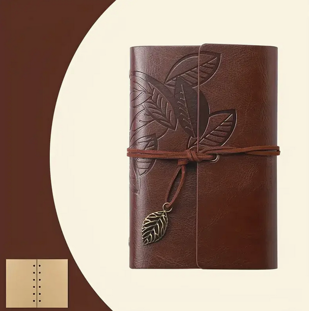 Vintage Leaf Embossed Journal with Wrap Closure - Brown