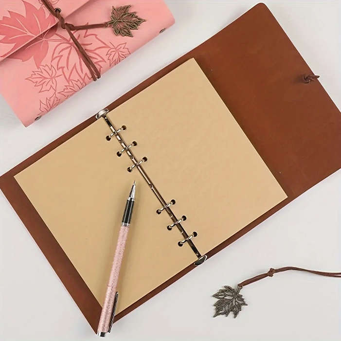 Vintage Maple Leaf Embossed Journal with Wrap Closure - Tan