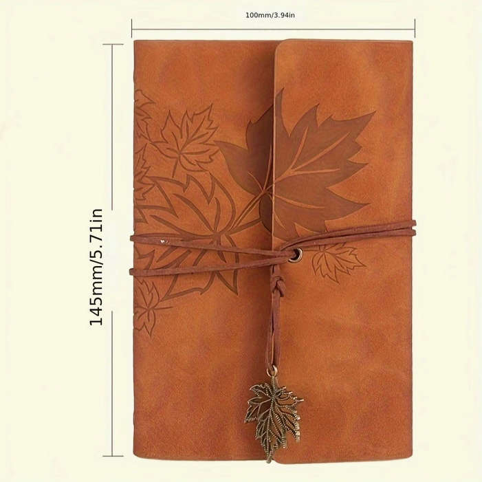 Vintage Maple Leaf Embossed Journal with Wrap Closure - Tan