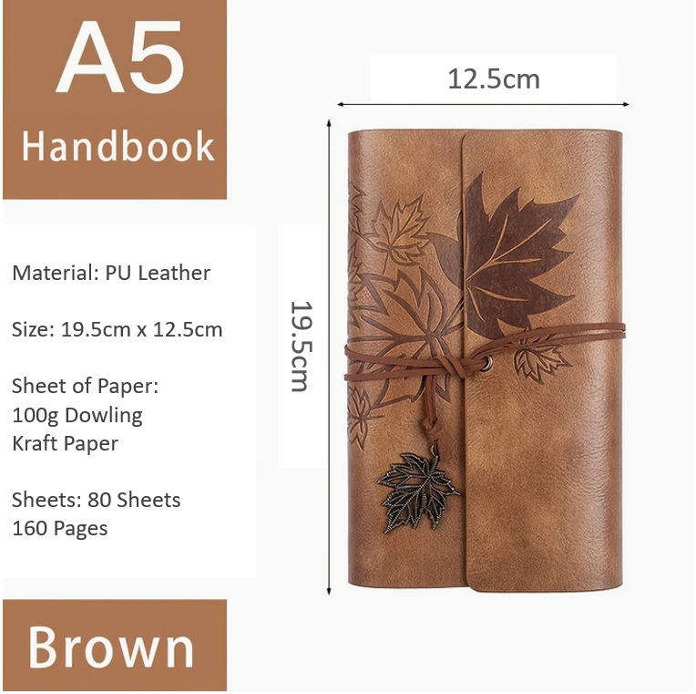 Vintage Maple Leaf Embossed Journal with Wrap Closure - Tan