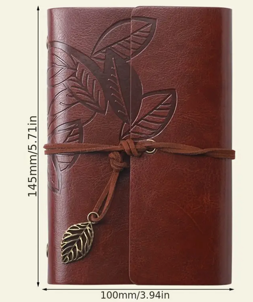 Vintage Leaf Embossed Journal with Wrap Closure - Brown