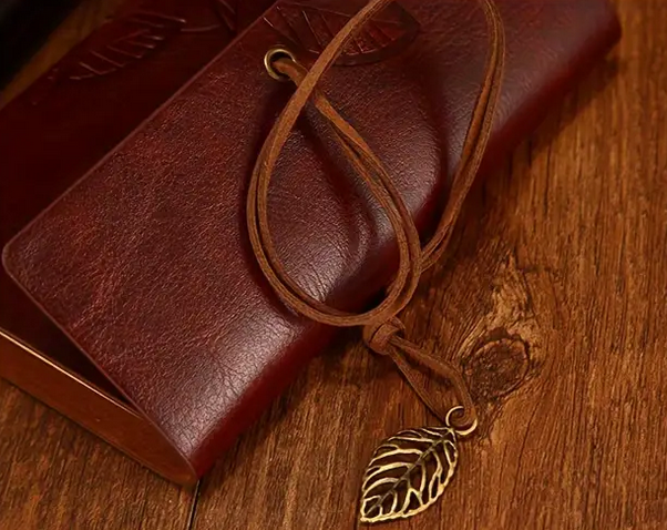 Vintage Leaf Embossed Journal with Wrap Closure - Brown