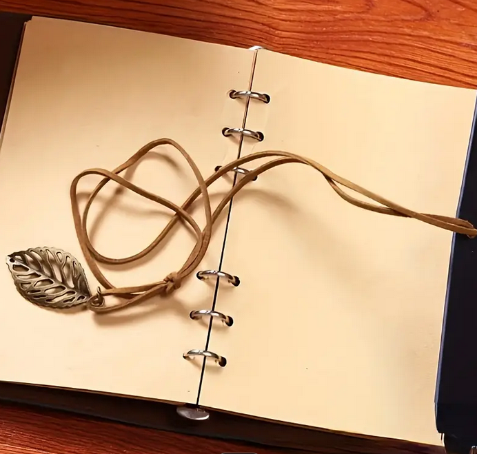 Vintage Leaf Embossed Journal with Wrap Closure - Brown
