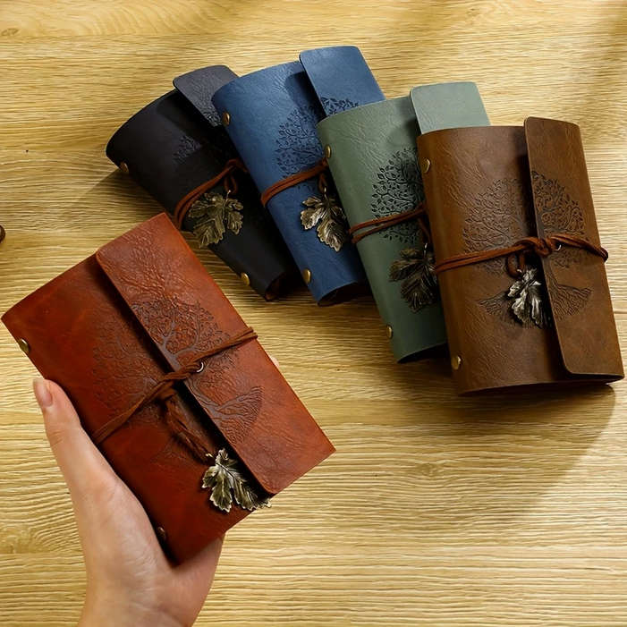 Vintage Tree Embossed Journal with Wrap Closure - Brown