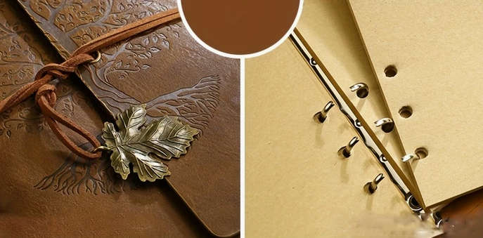 Vintage Tree Embossed Journal with Wrap Closure - Brown