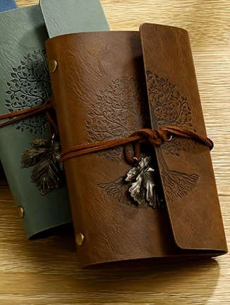 Vintage Tree Embossed Journal with Wrap Closure - Brown