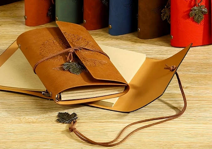 Vintage Tree Embossed Journal with Wrap Closure - Brown