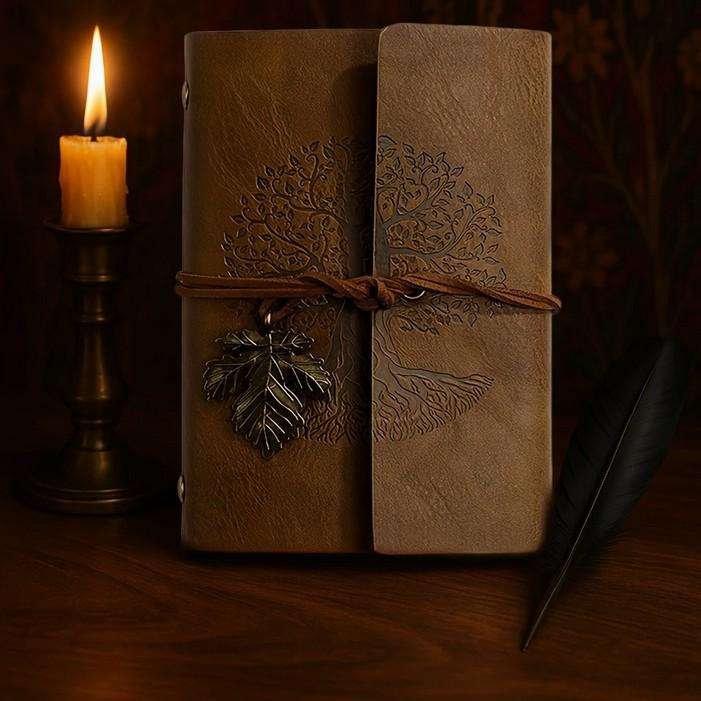 Vintage Tree Embossed Journal with Wrap Closure - Brown