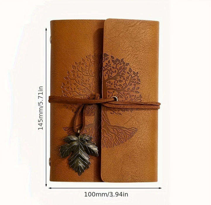 Vintage Tree Embossed Journal with Wrap Closure - Tan