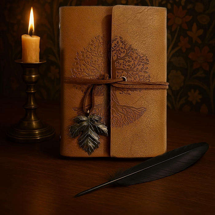 Vintage Tree Embossed Journal with Wrap Closure - Tan