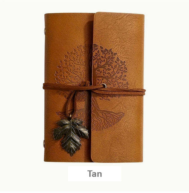 Vintage Tree Embossed Journal with Wrap Closure - Tan