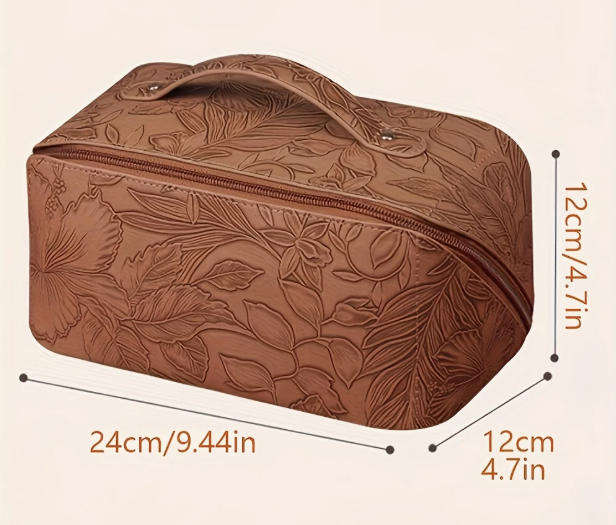 Vintage Floral Embossed Makeup Bag and 5 PCS Birchwood Makeup Brush Set