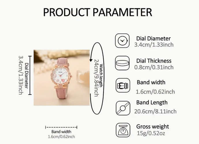 Watch and Jewellery Set - Pink and Rose Gold