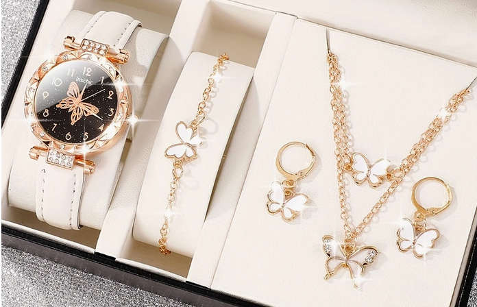 Watch and Jewellery Set - White and Rose Gold