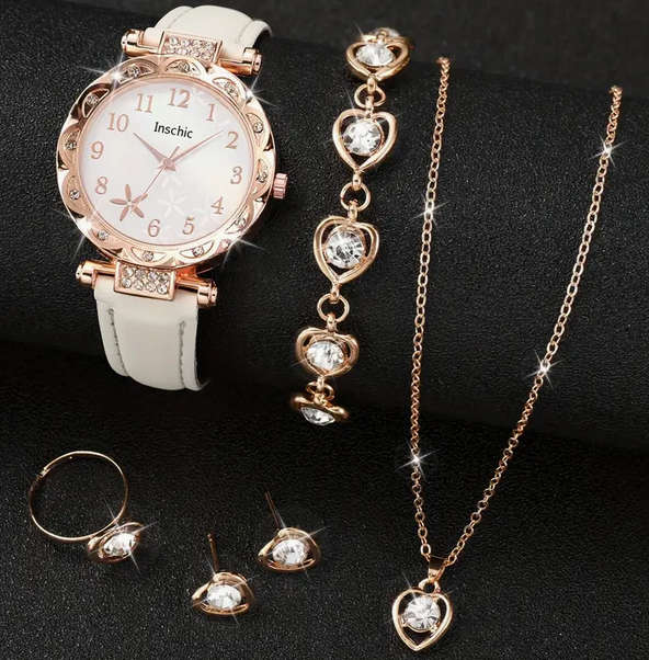 Watch and Jewellery Set - White and Rose Gold