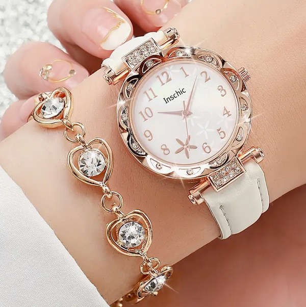 Watch and Jewellery Set - White and Rose Gold