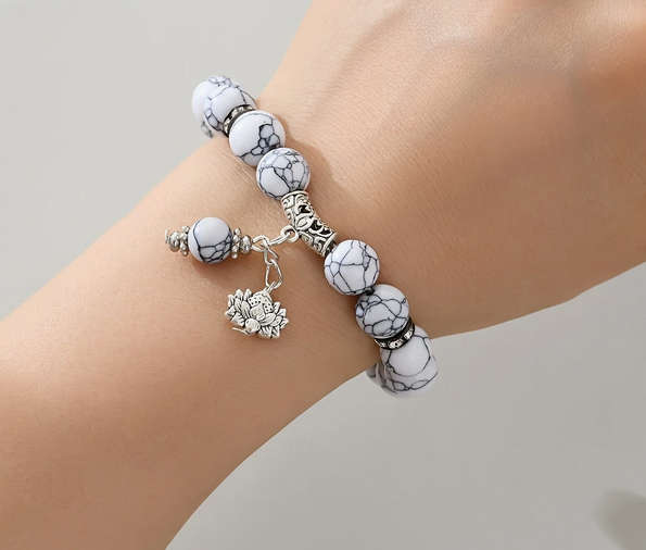 Vintage Style Water Drop Earrings and Bracelet Set - White Turquoise