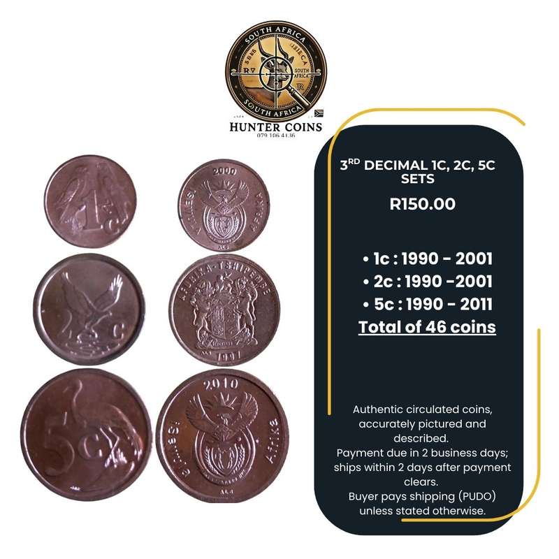 RSA Full set 1c, 2c & 5c Coins 3rd Decimal (46 Coins)