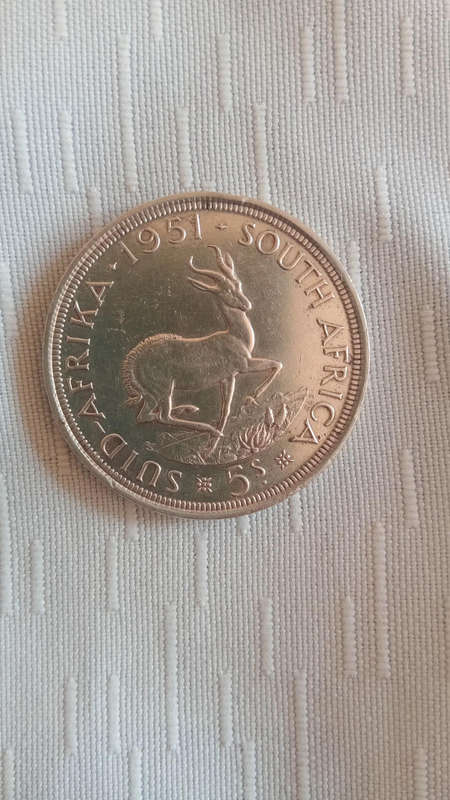 1951 South African 5 Shillings coin.