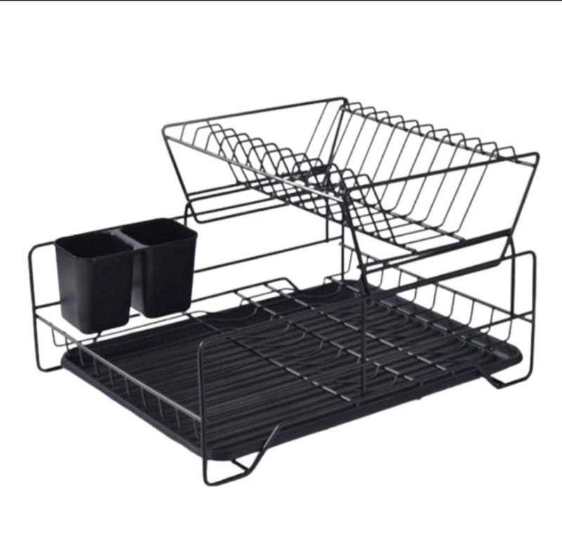 Double Layer Dish Drainer Rack - Black Matte