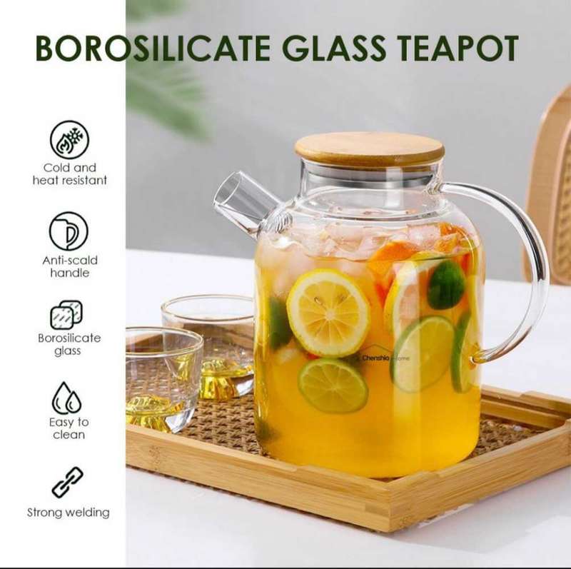 1.6L Traditional Borosilicate Glass Teapot with Wooden Lid