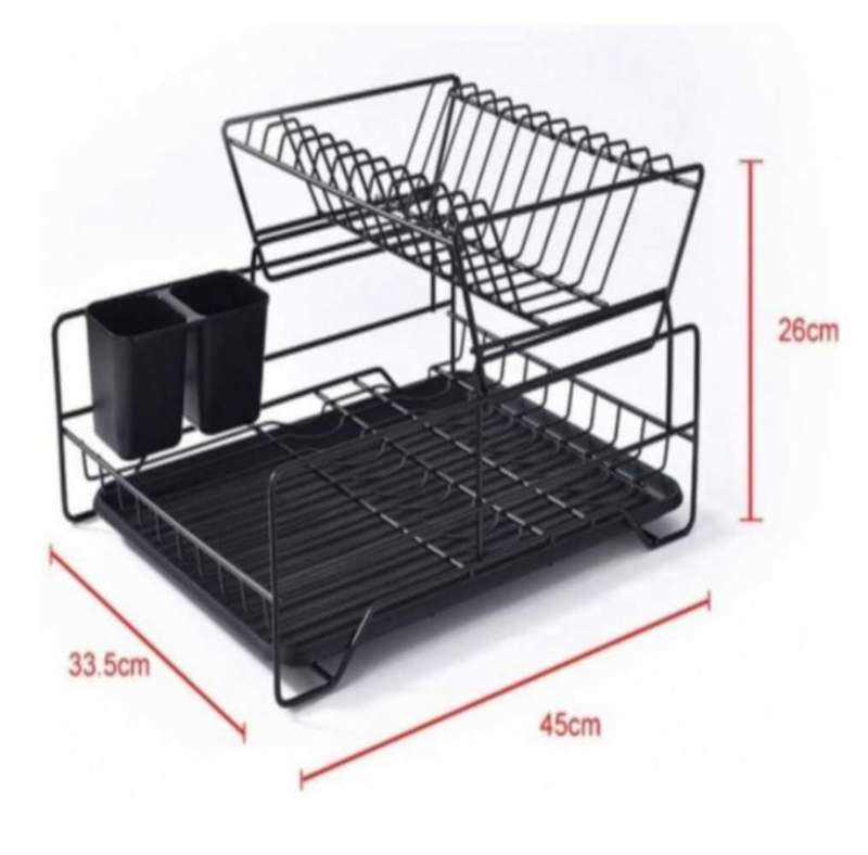 Double Layer Dish Drainer Rack - Black Matte