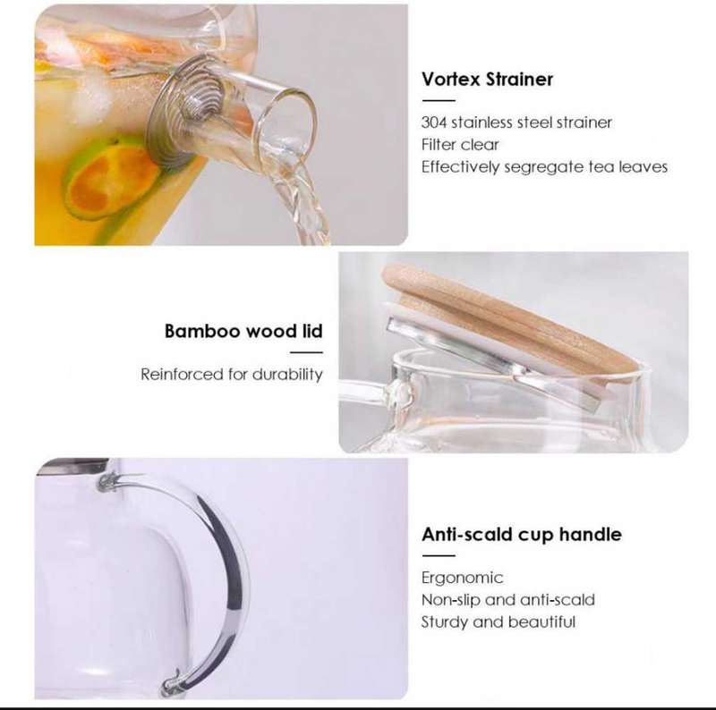 1.6L Traditional Borosilicate Glass Teapot with Wooden Lid