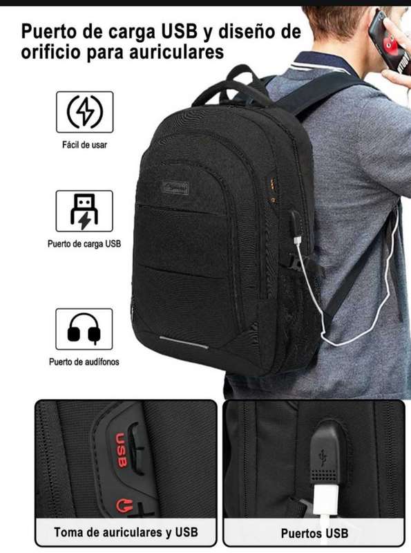 35L Laptop Backpack with USB Charging Port Waterproof For Travel/ Student