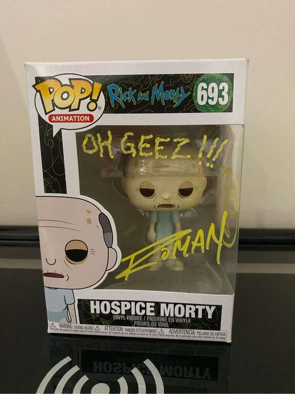 Signed David Angelo roman Morty funko pop with certificate of authenticity