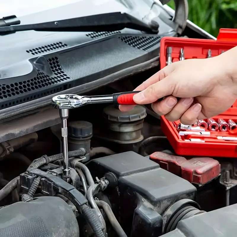 46-Piece Comprehensive Car Repair Tool Kit - 1/4 Inch Drive Socket Ratchet Wrench Set Auto Repairing