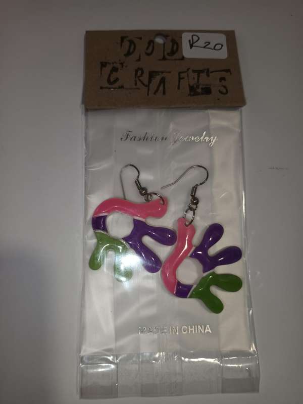 Pink Green And Purple Hand Earrings