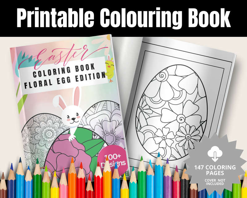 Easter Colouring Book- Floral Egg Edition: Happy easter  (Adult and Kid friendly) (E-Book)