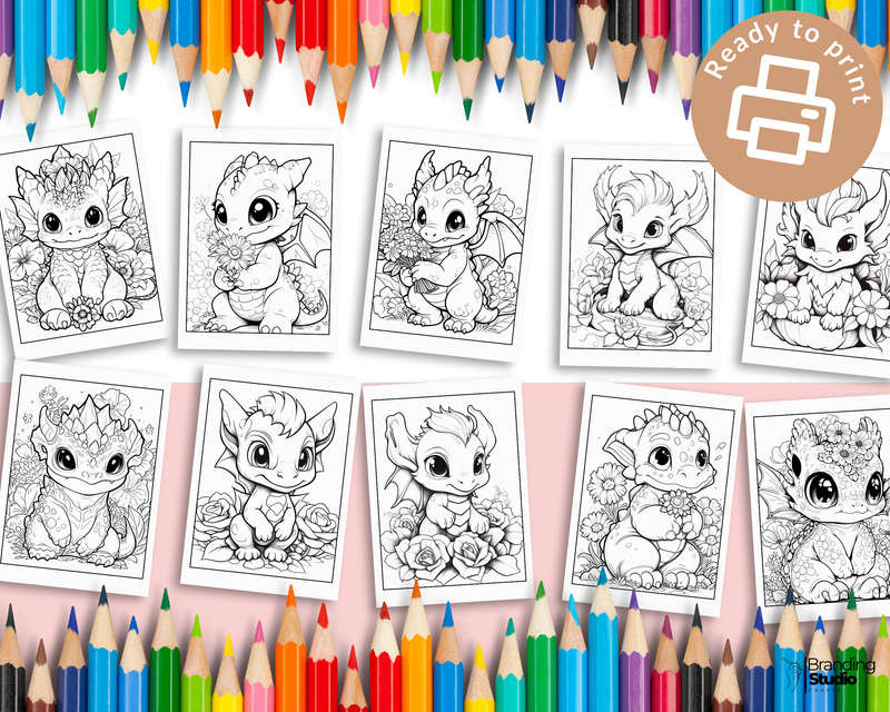 Floral Baby Dragons: Colouring Book: Explore the cuteness vol 2 (E-Book)