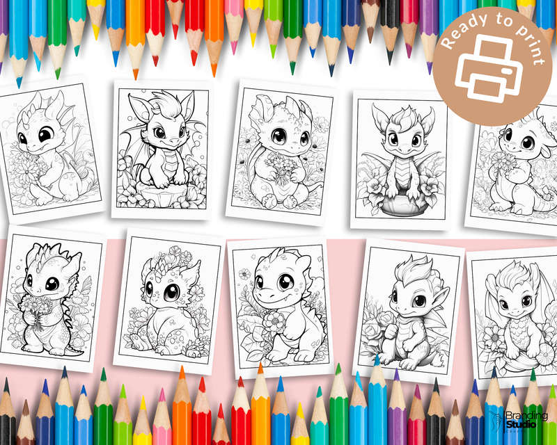Floral Baby Dragons: Colouring Book: Explore the cuteness vol 2 (E-Book)