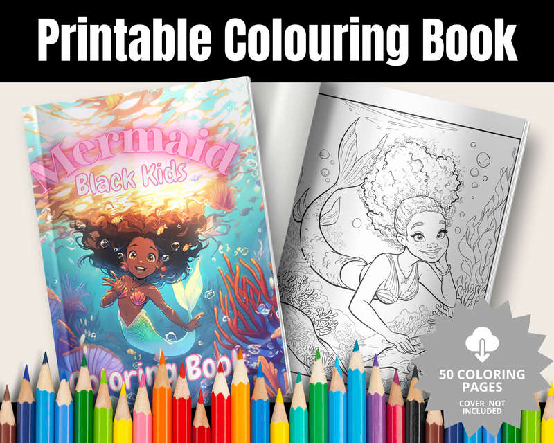 Black Kids Mermaid Colouring Book: Celebrating black kids (E-Book)