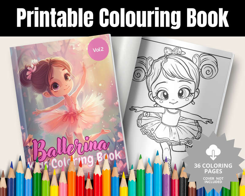 Cute Ballerina Kids Colouring Book Vol 2 (Kids Books) (E-Book)