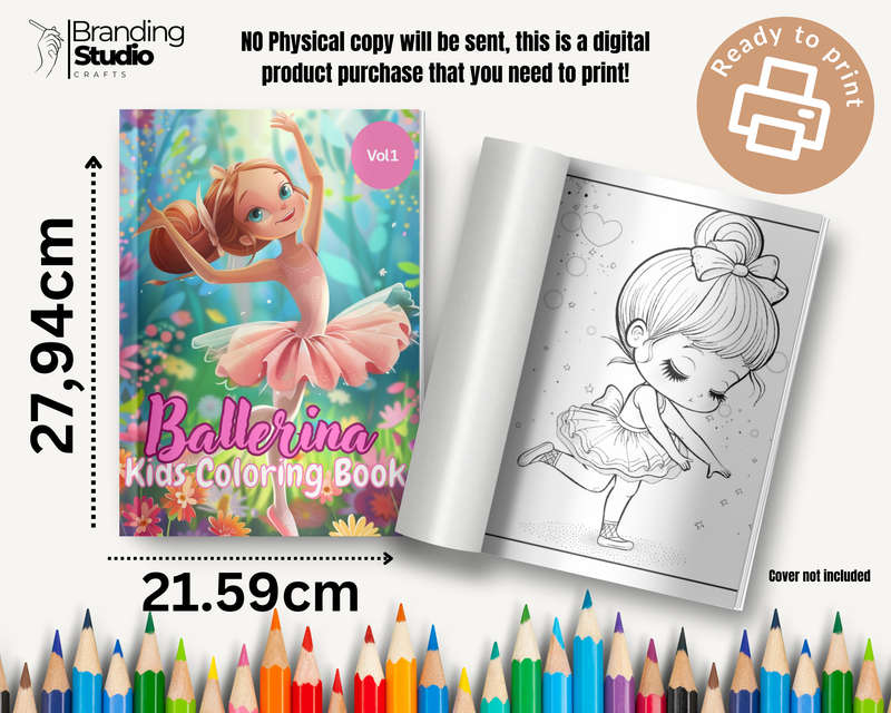 Cute Ballerina Kids Colouring Book Vol 1 (Kids Books) (E-Book)