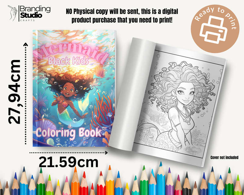 Black Kids Mermaid Colouring Book: Celebrating black kids (E-Book)