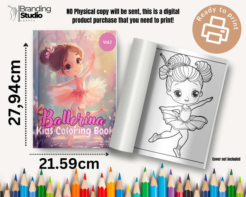 Cute Ballerina Kids Colouring Book Vol 2 (Kids Books) (E-Book)
