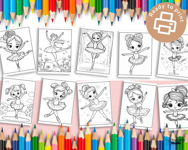 Cute Ballerina Kids Colouring Book Vol 1 (Kids Books) (E-Book)