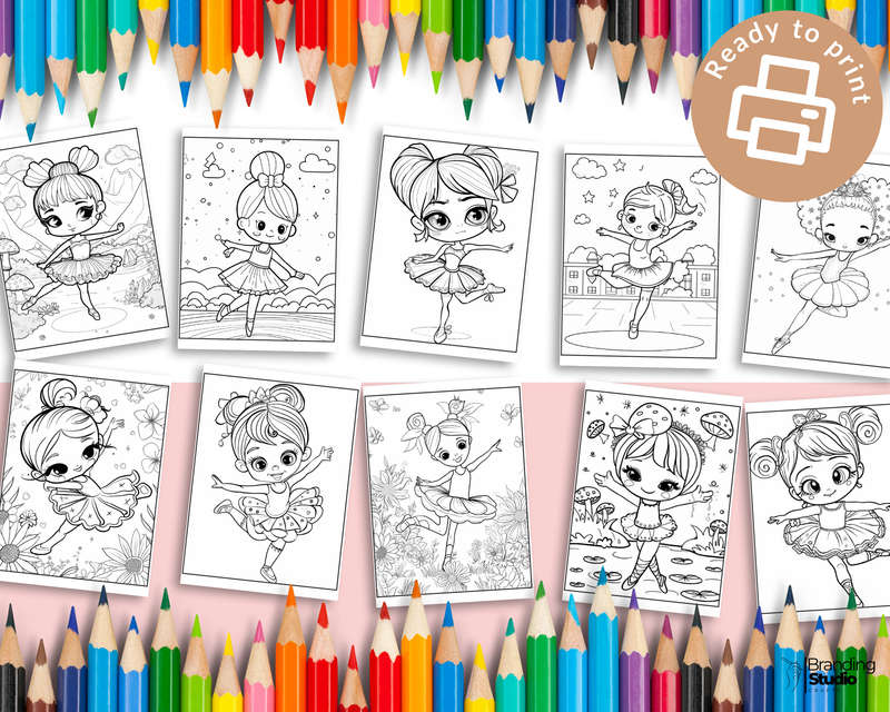 Cute Ballerina Kids Colouring Book Vol 2 (Kids Books) (E-Book)