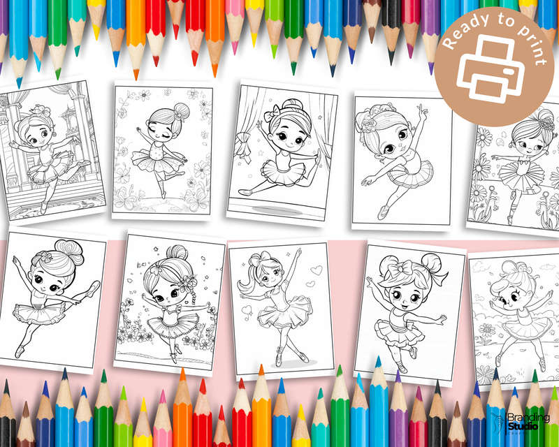 Cute Ballerina Kids Colouring Book Vol 1 (Kids Books) (E-Book)