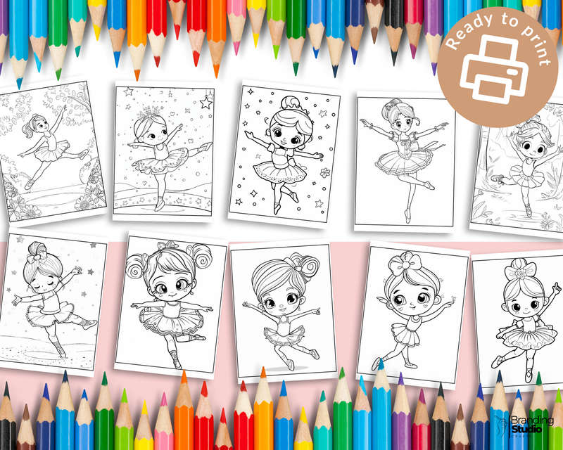 Cute Ballerina Kids Colouring Book Vol 2 (Kids Books) (E-Book)