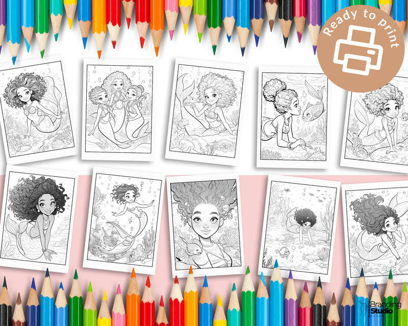 Black Kids Mermaid Colouring Book: Celebrating black kids (E-Book)