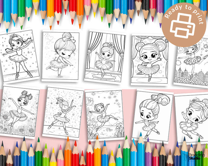 Cute Ballerina Kids Colouring Book Vol 1 (Kids Books) (E-Book)