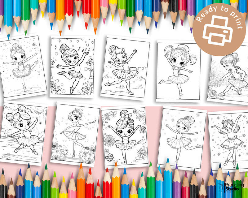 Cute Ballerina Kids Colouring Book Vol 2 (Kids Books) (E-Book)